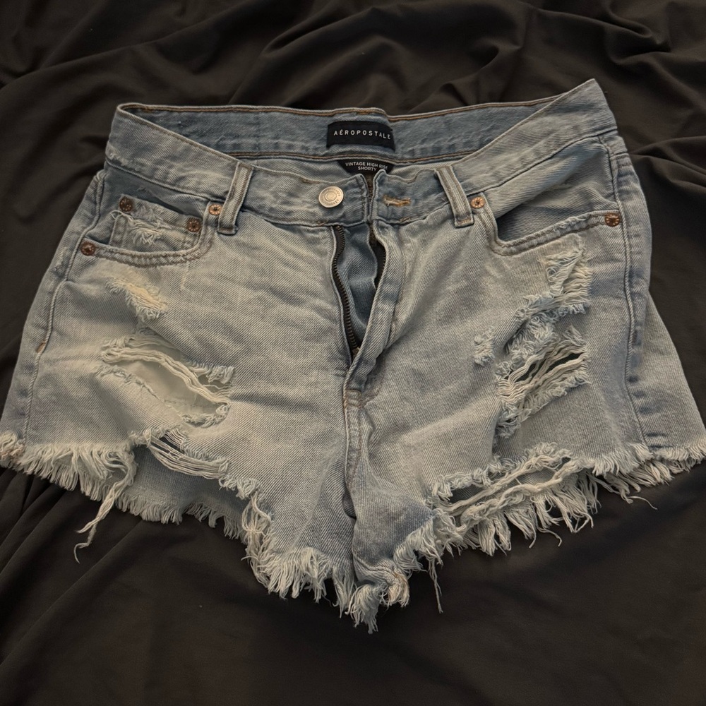 Aeropostale Women's Ripped Jean Shorts - Light Blue